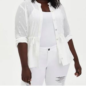 Torrid White Gauze Embroidered Jacket Blouse